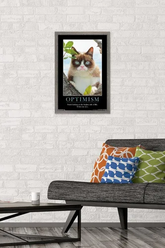 Vista 2 de Trends International Grumpy Cat - El Lado Más Brillante Póster de Pared, 14.725 x 22.375 pulgadas, Versión Enmarcada de Madera de Granero