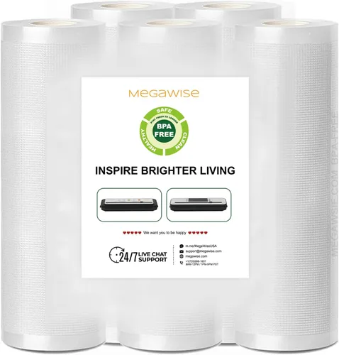 Vista 9 de MegaWise 3 rollos de bolsas para máquina selladora al vacío, 8 pulgadas de ancho y 21.6 pies de largo para selladores al vacío Megawise y otras