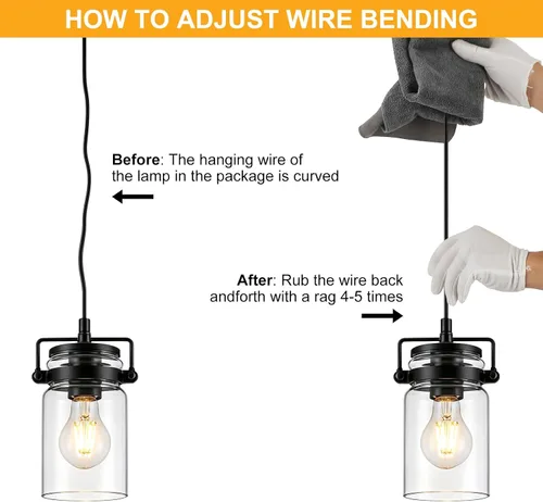 Vista 6 de foucasal Mini luces colgantes de granja de 4.7 pulgadas para isla de cocina 1 vidrio sembrado negro claro