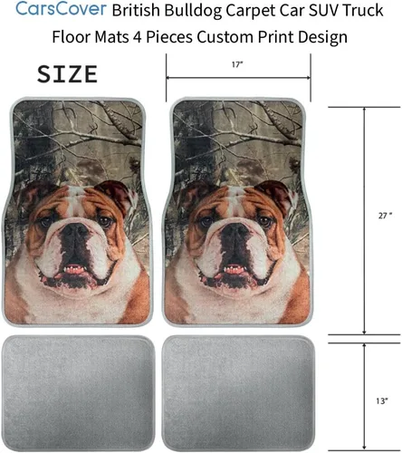 Vista 6 de British Bulldog - Alfombra de asiento delantero y trasero de ajuste universal para automóvil, camión, SUV, 4 unidades Bulldog británico