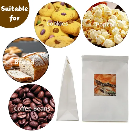 Vista 5 de AVLA Paquete de 100 bolsas de panadería con ventana, bolsa de galletas de 5.9 x 2.8 x 9.2 pulgadas, bolsas de papel kraft blanco, bolsas de bloqueo