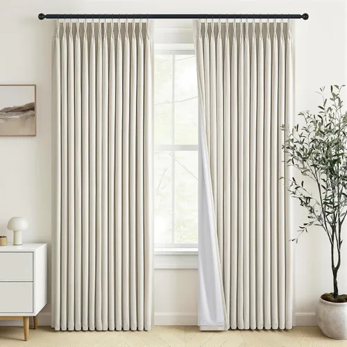 Vista 60 de Topfinel - Cortinas opacas plisadas de 96 pulgadas para dormitorio, 2 paneles Natural