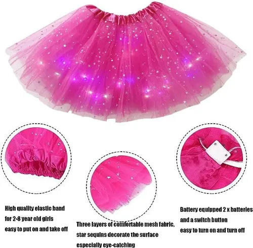 Vista 3 de Falda LED para niña, tutús iluminada, falda de tul brillante para fiesta, rave, festival, disfraz de Halloween, 2-8 años