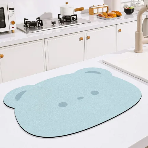Vista 2 de Tapete de secado de platos para cocina, tapete para escurrir platos con forma de animal, ultra absorbente, tapete de poliéster antideslizante