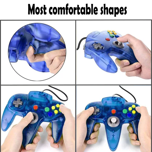 Vista 5 de Tevodo N64 Controller, Upgraded Joystick Classic Wired Controller Compatible with N64 Console (Clear Red and Clear Blue)