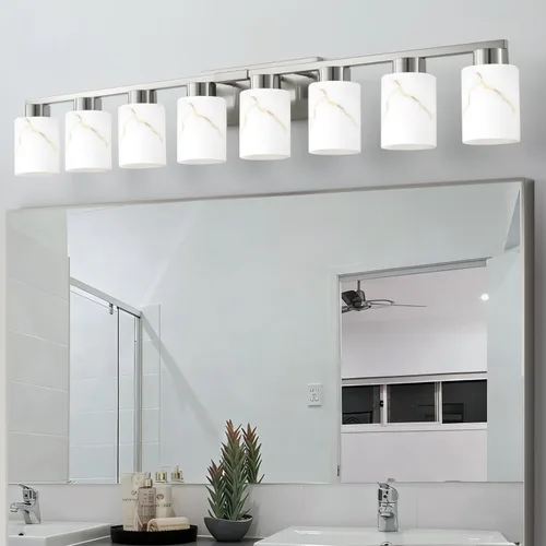 Vista 18 de Juego de 2 apliques de pared dorados con pantalla de vidrio de mármol, accesorios modernos de tocador de baño para dormitorio, pasillo, entrada