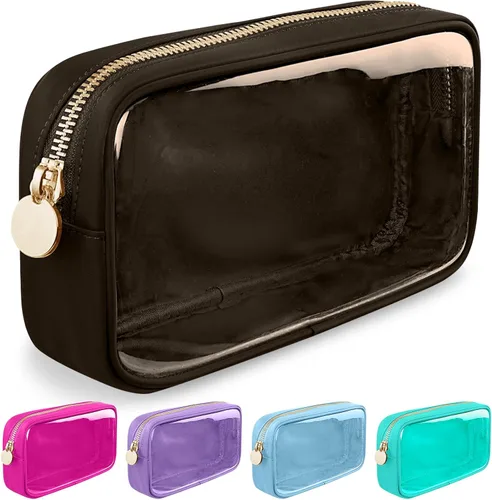 Vista 21 de izuzta Nylon Lager Pequeño Slim Mini Maquillaje Bolsa Organizador, Beige, Viajes