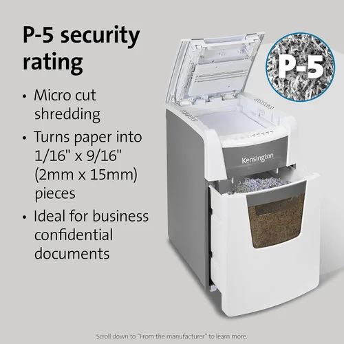 Vista 3 de Kensington Trituradora OfficeAssist de 150 hojas con alimentación automática de microcorte antiatascos de papel y tarjeta de crédito para oficina