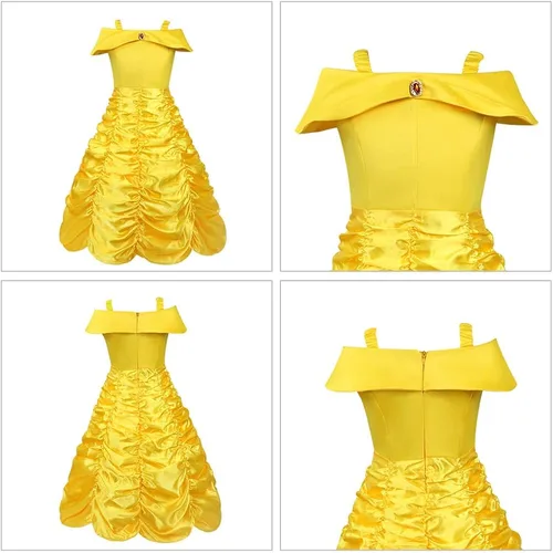 Vista 5 de AOMIG Belle Princess Dress for Girls Costumes, Princess Dress Up Clothes with Accessories, Beauty and Beast Costume for Girl