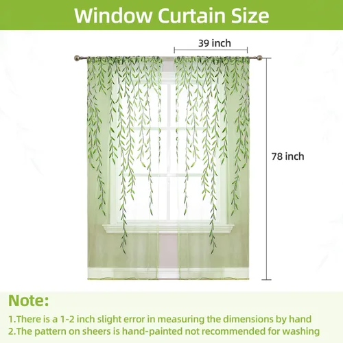 Vista 5 de BROSHAN Cortinas transparentes con diseño de bolsillo para ventana, bonito panel de cortina de vid con estampado de hojas, paneles de cortina