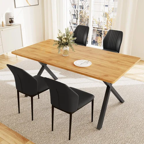 Vista 15 de HIPIHOM Mesa de comedor moderna de 63 pulgadas para 6 personas, mesa de cocina rectangular grande con patas en forma de X, muebles de comedor
