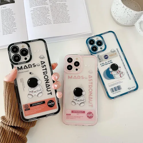 Vista 5 de Yonds Queen Funda transparente para iPhone 11, diseño de luna de astronauta espacial de astronauta de dibujos animados, elegante diseño de luna