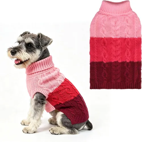 Vista 17 de EXPAWLORER Suéter para perro con agujero para correa, suéteres de otoño para perros pequeños para niñas y niños, ropa clásica de punto de cuello