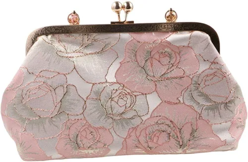 Vista 6 de Bolso vintage para mujer, bolso de noche con asa superior, bolso de banquete bordado, estilo chino, cartera, bolso de mensajero de hombro, Rosado