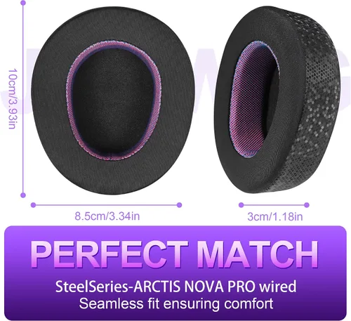 Vista 4 de Almohadillas de repuesto Magic Ice Gel para SteelSeries ARCTIS NOVA PRO (cableadas), color negro y morado