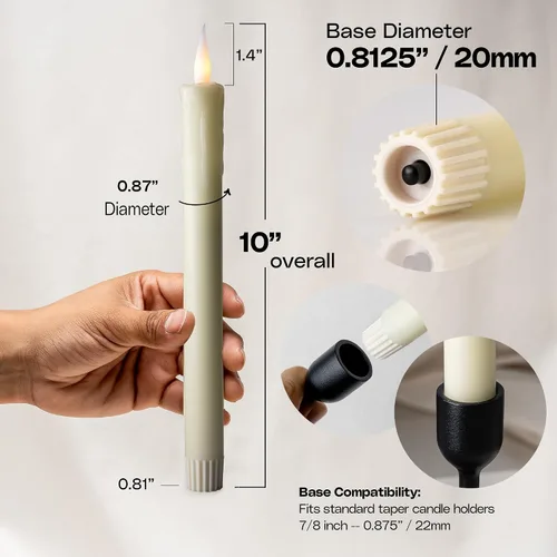 Vista 5 de Paquete de 6 velas LED de 10 pulgadas sin llama de cera real de color marfil con control remoto, botón de encendido/apagado, regulable, modo