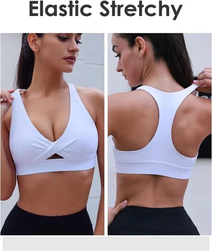 Vista 4 de HORISUN Sujetador deportivo acolchado con espalda cruzada para entrenamiento, brasier de yoga con realce y soporte medio, camiseta corta sin mangas