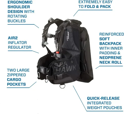 Vista 2 de SCUBAPRO Seahawk 2 Diving BCD con pulpo/inflador Air2 de 5ª generación (XL, negro)