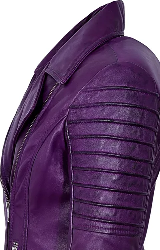 Vista 7 de Chaqueta de piel auténtica para mujer, elegante, diseño de moda, suave, estilo motociclista, estilo 9334