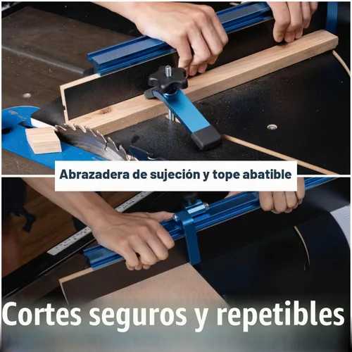 Vista 5 de POWERTEC 71403 Trineo de corte transversal para sierra de mesa, plantilla para carpintería y kit de herrajes para cortes precisos