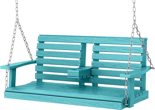 Vista 20 de KINGYES Columpio colgante para porche al aire libre, silla de patio de 2 asientos con portavasos, banco impermeable para patio y jardín, capacidad