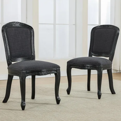 Vista 32 de Kmax Sillas de comedor estilo granja, patas de madera marrón, elegantes sillas de cocina copetudas, sillas de dormitorio francesas desgastadas