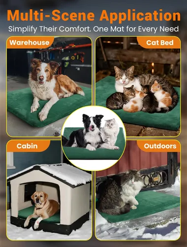 Vista 8 de PETNF Almohadilla térmica para mascotas al aire libre para gatos y perros, control automático de temperatura de 100.4-107.6 °F, impermeable, Verde