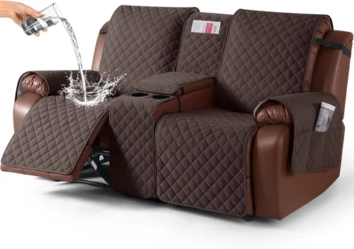Vista 24 de KinCam Funda 100% Impermeable para Loveseat Reclinable con Consola, Fundas Antideslizantes para Sofá Reclinable de 2 Asientos, Funda para Sofá