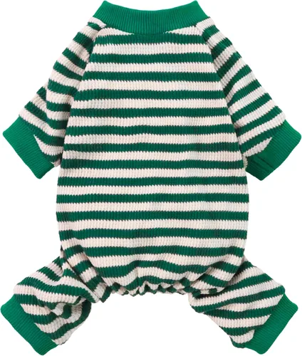Vista 12 de Fitwarm Pijamas para Perro a Rayas Azules y Blancas, Ropa para Perros Pequeños Hembra y Macho, Mameluco para Cachorro con Pies, Atuendo para Gato