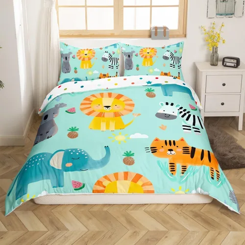 Vista 10 de Feelyou Funda de edredón de elefante de dibujos animados para niños, tamaño individual, juego de ropa de cama de cocodrilo para niños y niñas, funda