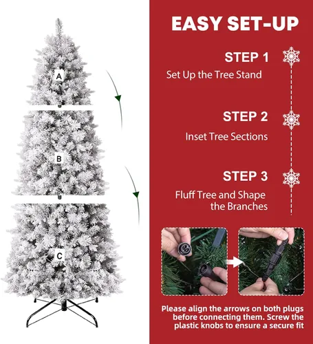 Vista 5 de Hykolity Árbol de Navidad flocado delgado de 7.5 pies con 200 LED blancos Pino flocado