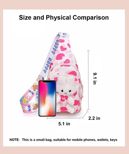 Vista 9 de Hiflyer Mochila bandolera para niños, mini bolso cruzado Kawaii para el pecho para niñas de viaje, Rosado, Pequeño, Mochilas Sling