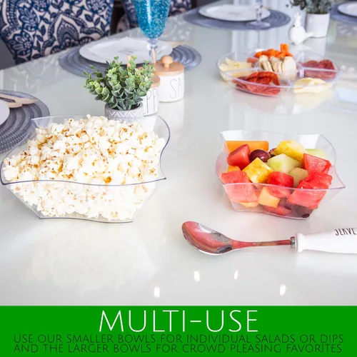 Vista 3 de PLASTICPRO Cuencos desechables de plástico cuadrados con diseño de ondas, resistentes para aperitivos o ensaladas de fiesta (4, medianos)