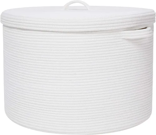 Vista 24 de Cesta de almacenamiento extra grande de 16" x 16" x 18" con tapa, cestas de almacenamiento de cuerda de algodón, canasta de lavandería, contenedor