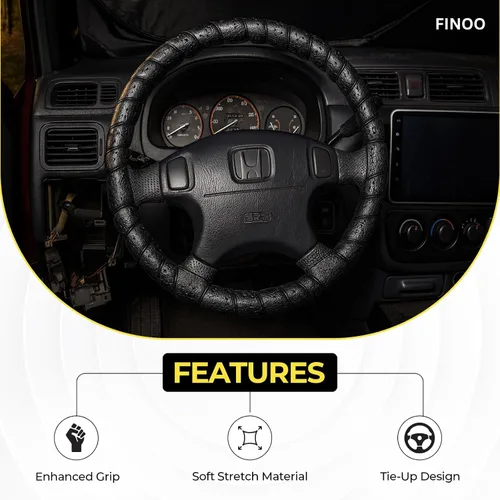 Vista 4 de Cubierta de volante con encaje negro, accesorio clásico de agarre elástico para auto