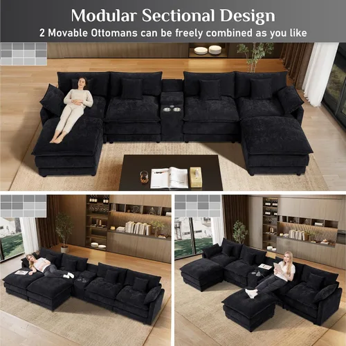 Vista 7 de Sofá modular de gran tamaño de 145 pulgadas, sofá de nube en forma de U, moderno juego de sofá de 6 asientos para sala de estar, cómodo asiento