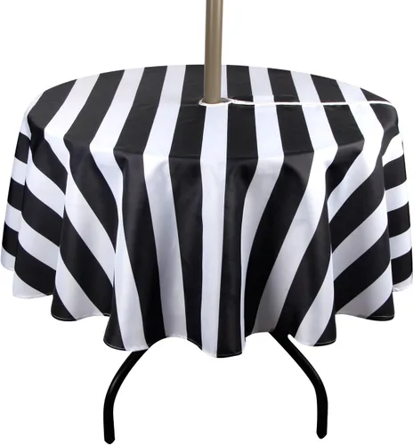 Vista 13 de Stripe Outdoor Tablecloth Water Resistant Polyester Fabric Table Cover with Zipper Umbrella Hole for Garden Patio Tabletop 60x84inch Rectangle,Black