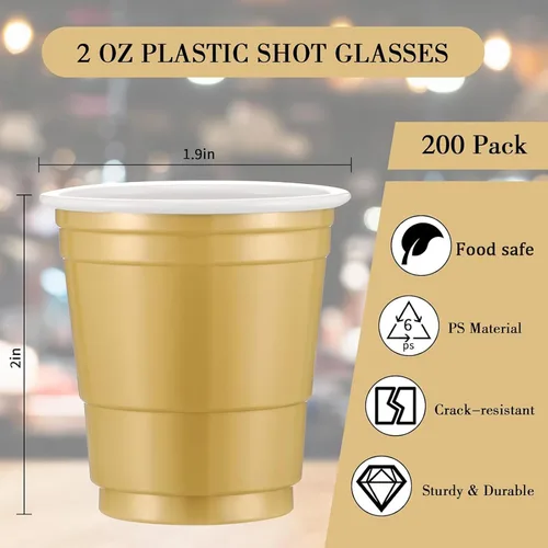 Vista 2 de Dandat Paquete de 200 vasos de plástico de 2 onzas, vasos de plástico desechables para barbacoa, fiesta de Navidad, degustaciones, muestras