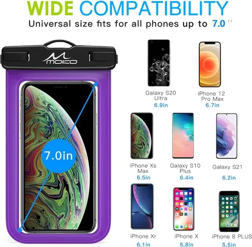 Vista 5 de Carcasa impermeable con accesorios para celular, universal, resistente al agua, con brazalete y correa para el cuello, hasta 6 pulgadas, de MoKo