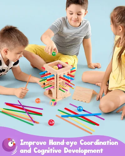 Vista 4 de Montessori - Juego de mesa para niños de 3 a 6 años, juguete de madera seguro y colorido, juego de aprendizaje de habilidades motoras finas, juego