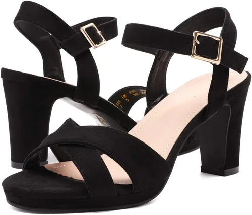 Vista 2 de DREAM PAIRS - Sandalias brillantes de tacón grueso con correa de tobillo y puntera abierta para mujer