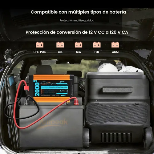 Vista 8 de Ampeak - Inversor de onda sinusoidal pura de 2000 W, 12 V CC a 120 V CA, certificado UL 458 6000W Surge, 3 AC Outlets, 20A Socket, Hardwire Port