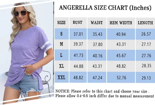 Vista 5 de Angerella Camisetas de verano para mujer, estilo casual, cuello en V, manga corta, ajuste holgado