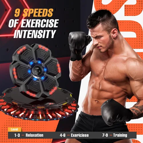 Vista 4 de Máquina de boxeo musical profesional 2026: 9 modos de entrenamiento inteligentes, conectividad Bluetooth ultra estable y dos guantes ergonómicos