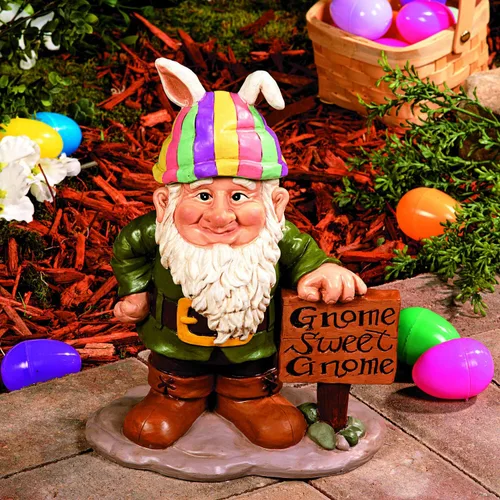 Vista 3 de Fun Express Estatua de gnomos de jardín para exteriores con 5 sombreros de temporada intercambiables, figuras de gnomos de resina para decoraciones