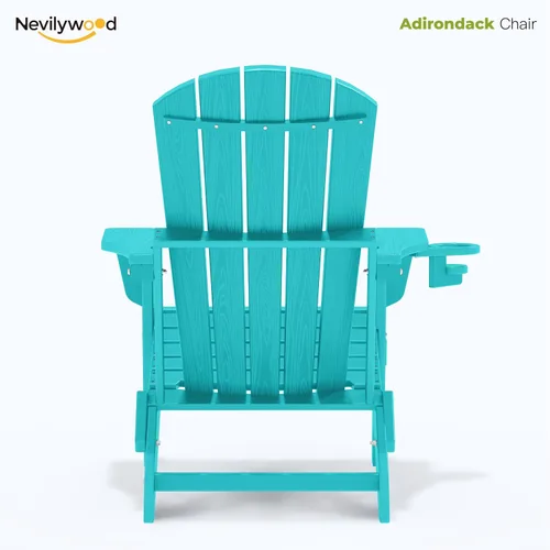 Vista 9 de nevilywood Silla Adirondack plegable – Respaldo ergonómico extendido, portavasos – Fácil montaje – Plástico HDPE duradero, resistente a
