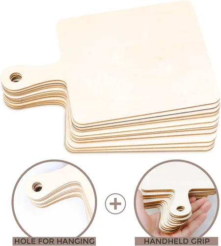 Vista 3 de Oomcu 12 piezas de mini tablas de cortar de madera con asa, bandeja rectangular de madera sin acabar, bandeja de servir para manualidades, tabla