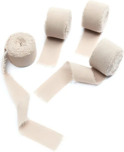 Vista 4 de 4 rollos de cinta de seda hecha a mano con flecos de 1.5 pulgadas x 5 yardas (4 rollos de 20 yardas) para invitaciones de boda, ramos de novia