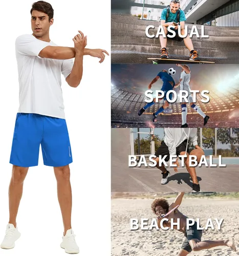 Vista 6 de Pantalones cortos deportivos para hombre de 7 pulgadas, de secado rápido, ligeros, para entrenamiento, gimnasio, cintura elástica, con bolsillos
