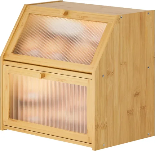 Vista 14 de Caja de pan extra grande negra para mostrador de cocina, caja de pan de bambú de doble capa grande, capacidad de almacenamiento de pan de madera